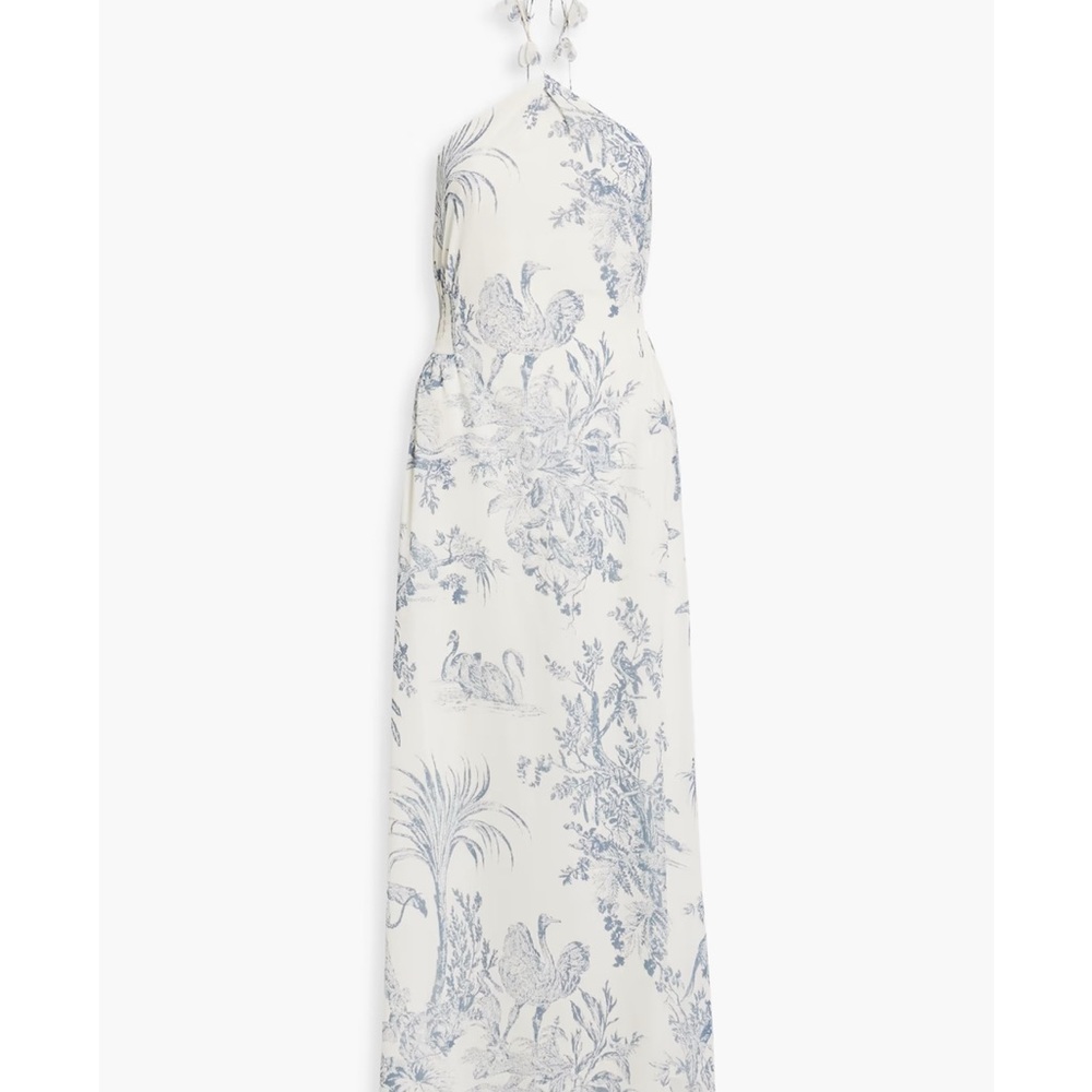 Elegant Blue and White Halter Dress